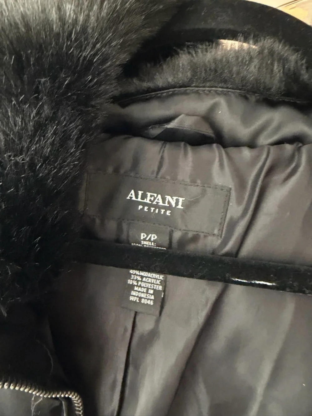Alfani Petite Black Faux-Fur Trim Puffer Coat - Picture 1 of 5